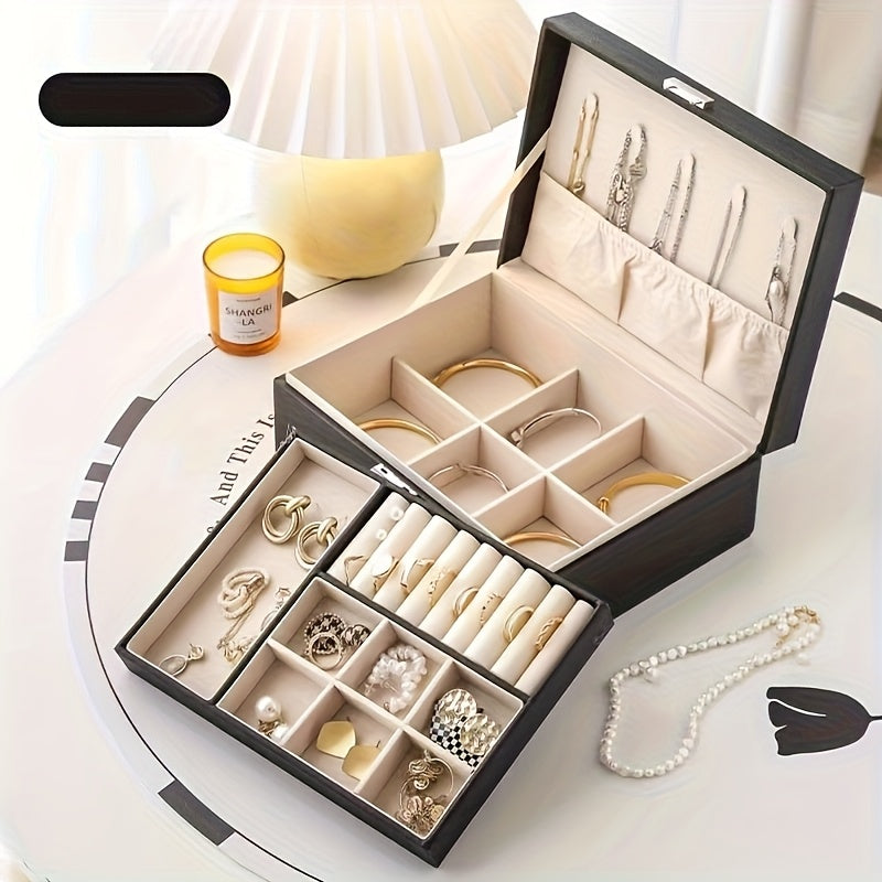 Vintage Style Multi-Layer Faux Leather Jewelry Box with Drawers, Soft Lined to Organize Necklaces, Earrings, Rings & Accessories, Large Capacity, Suitable for French-Style Bedroom and Minimalist Living Room, Desktop Storage Function, Wedding Gift Variety