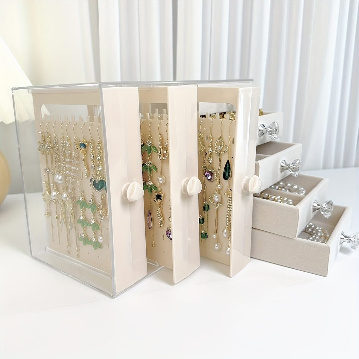Glam Style Octagonal Plastic Jewelry Organizer Box with Transparent Lid - Multi-Compartment Storage for Earrings, Necklaces, Rings | Durable Home Decor & Gift Idea, Jewelry Box, Jewelry Boxes