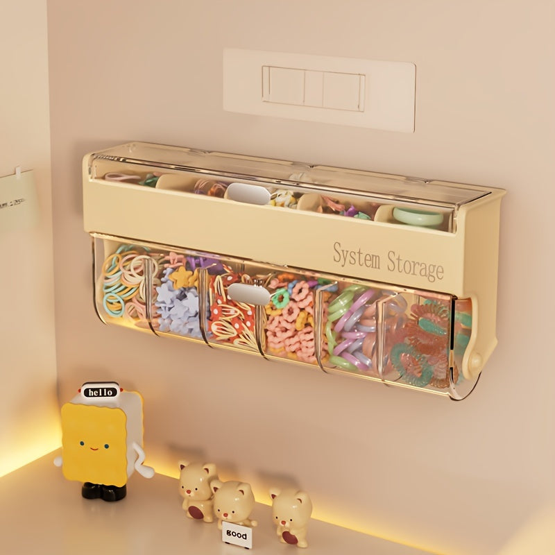 Fashionable Light Yellow Hair Accessory Storage Box - Multi-Layer Dust-Proof And High Quality Storage Container, Suitable for Jewelry, Hair Bands, Hair Clips, Etc. - Wall-Mounted, No Need for Drilling, Jewelry Box, Jewelry Boxes