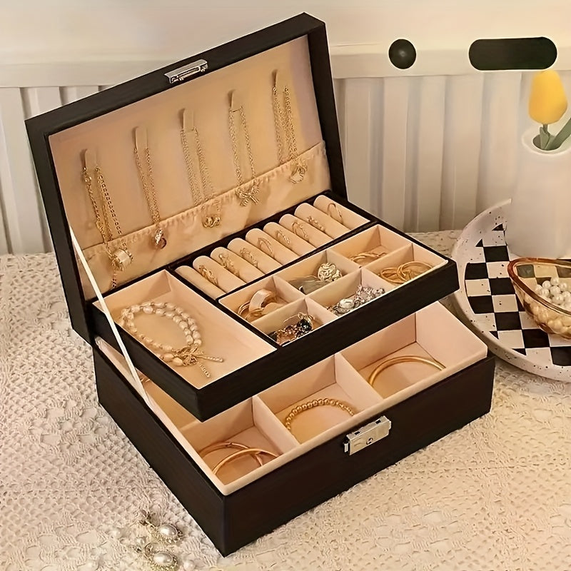 Luxurious Jewelry Organizer Box with Lock - Large Capacity Multi-Layer Display Case for Necklaces, Earrings Bracelets & Watches in Faux Leather Finish. Ideal Gift or Home/Salon Storage Solution, Jewelry Boxes