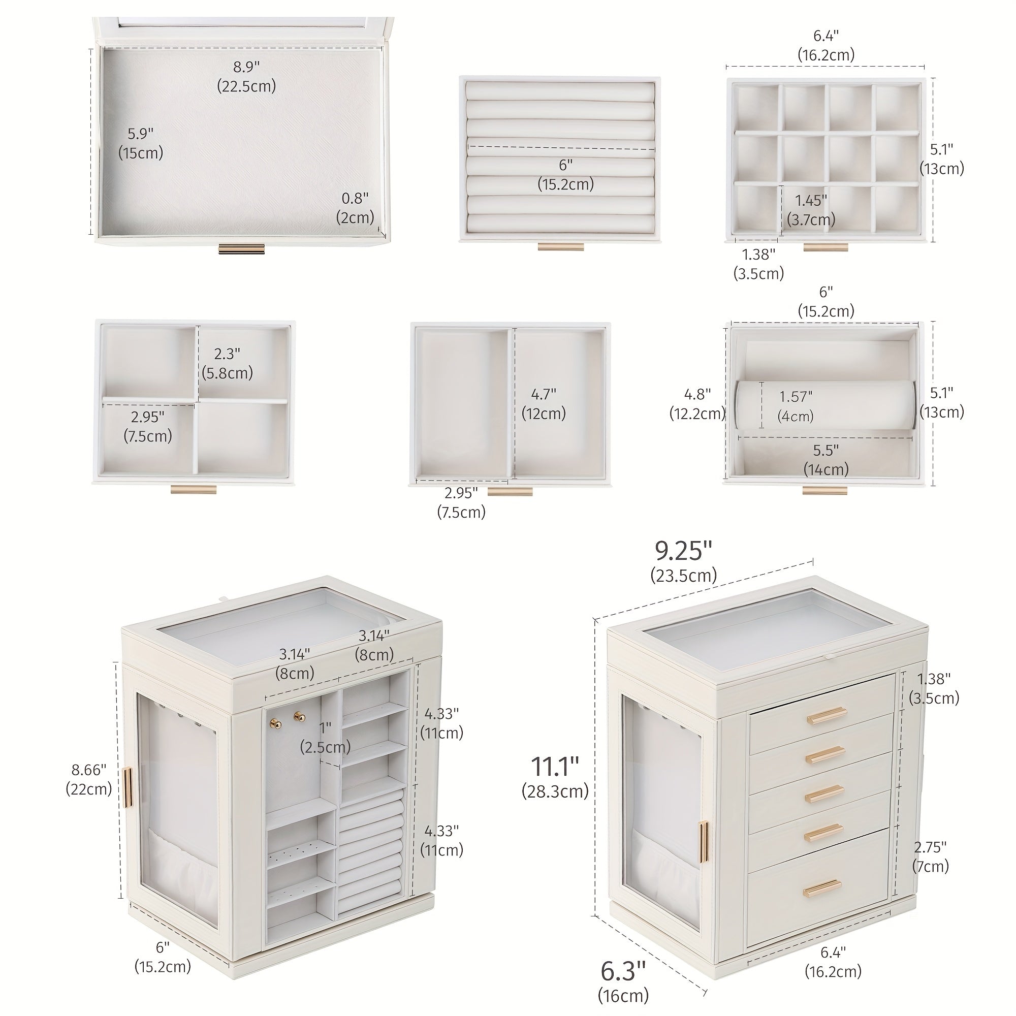 [1pc CASEGRACE Jewelry Box] CASEGRACE 1pc 360° Rotating Jewelry Organizer Box | 5-Drawer Large Capacity Faux Leather Storage with Transparent Double Doors, Modern Elegant Design for Necklaces, Rings, Earrings, Watches | Perfect Gift for Women (Valentine's