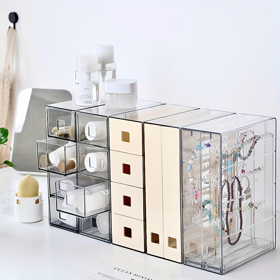 1pc Clear Acrylic Jewelry Storage Box, 2 Drawers 6 Layers Jewelry Storage Rack - Jewelry/Accessories Organizer - Necklace Display Rack - Multi-Function Earrings, Necklaces, Bracelets, Rings, Pendants Organizer for Home Jewelry Storage - Transparent Design