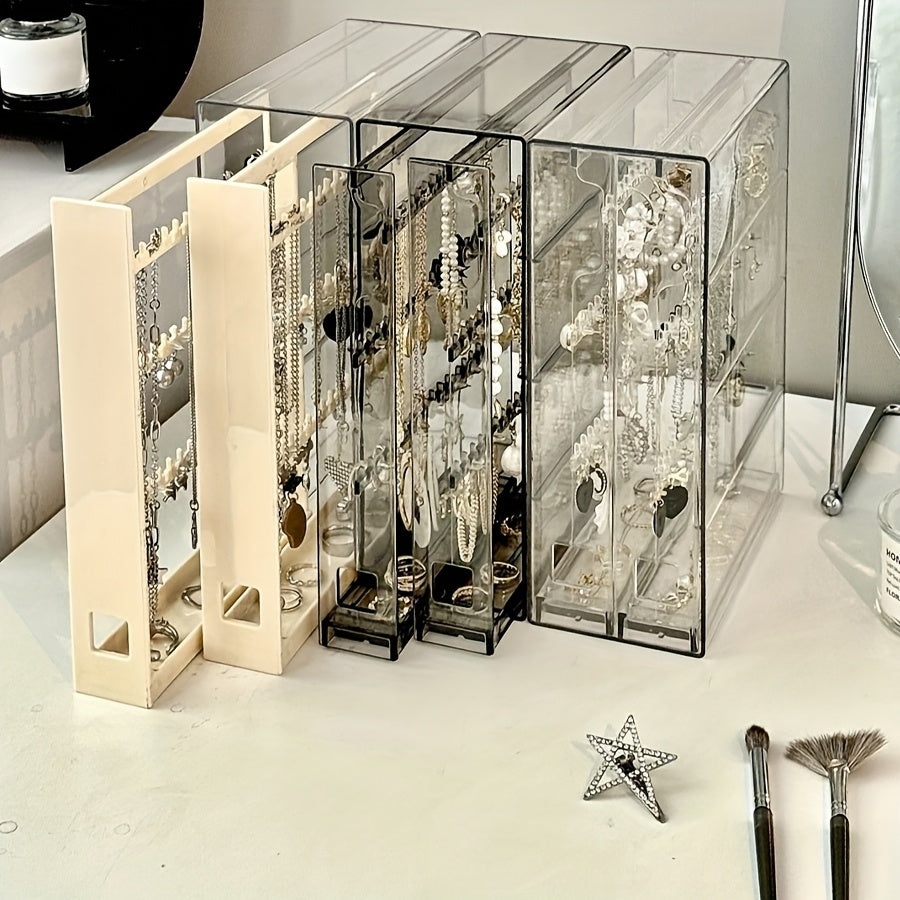 1pc Clear Acrylic Jewelry Storage Box, 2 Drawers 6 Layers Jewelry Storage Rack - Jewelry/Accessories Organizer - Necklace Display Rack - Multi-Function Earrings, Necklaces, Bracelets, Rings, Pendants Organizer for Home Jewelry Storage - Transparent Design