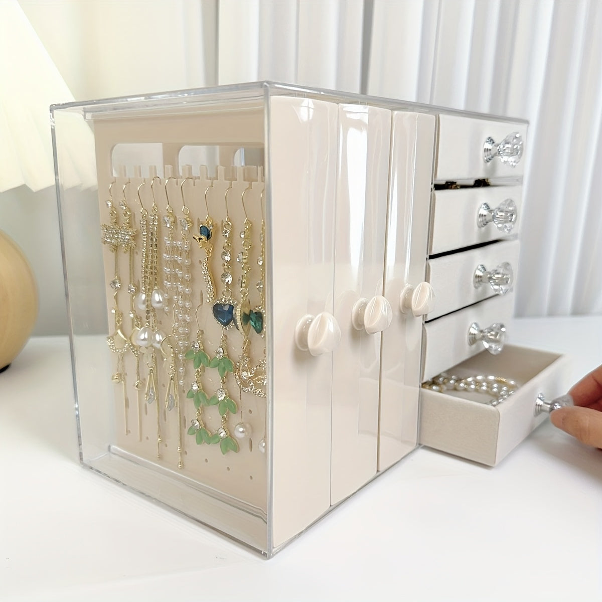 Glam Style Octagonal Plastic Jewelry Organizer Box with Transparent Lid - Multi-Compartment Storage for Earrings, Necklaces, Rings | Durable Home Decor & Gift Idea, Jewelry Box, Jewelry Boxes